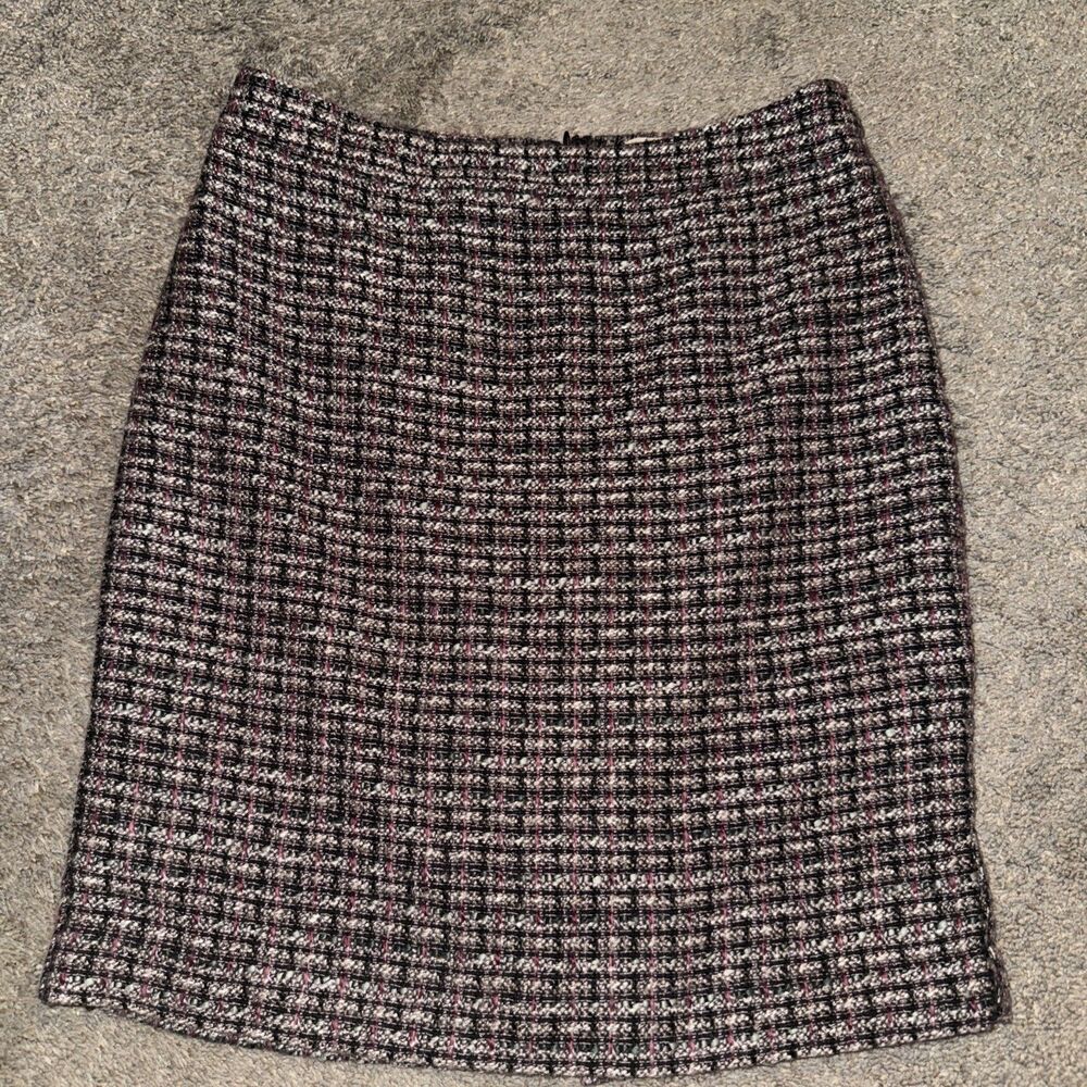 Preppy Y2K Skirt Women's Sz 4 Pink Black Tweed Midi Classic Wool Blend Pencil